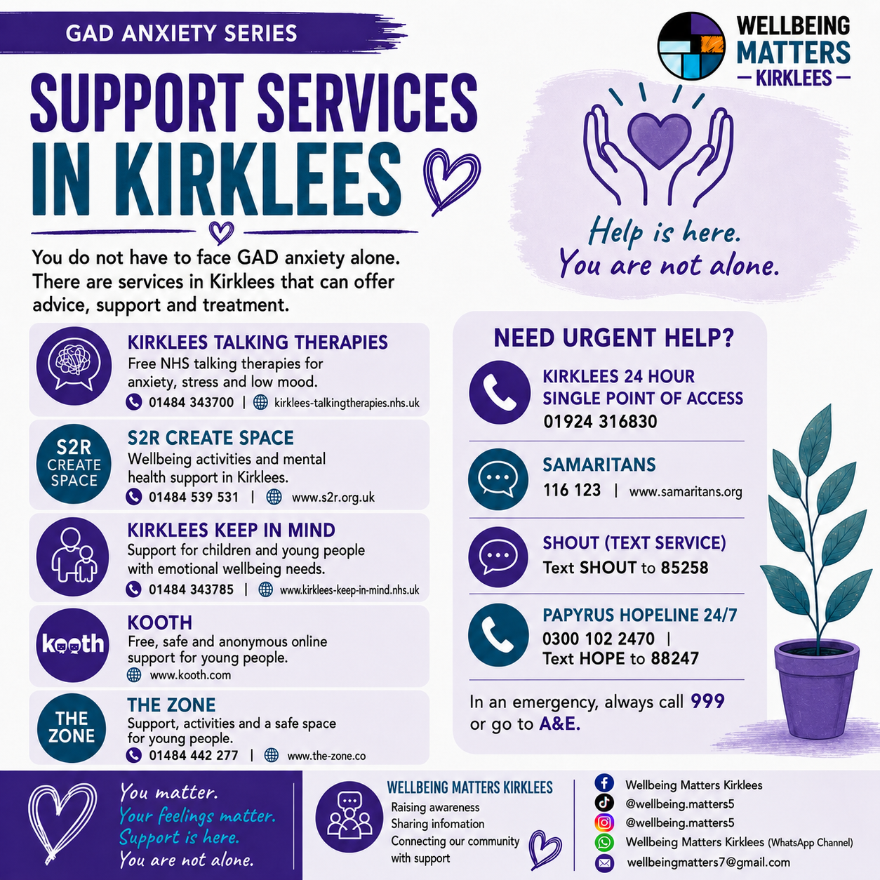 Wellbeing Matters Kirklees Generalised anxiety series, image 5: Support services in Kirklees