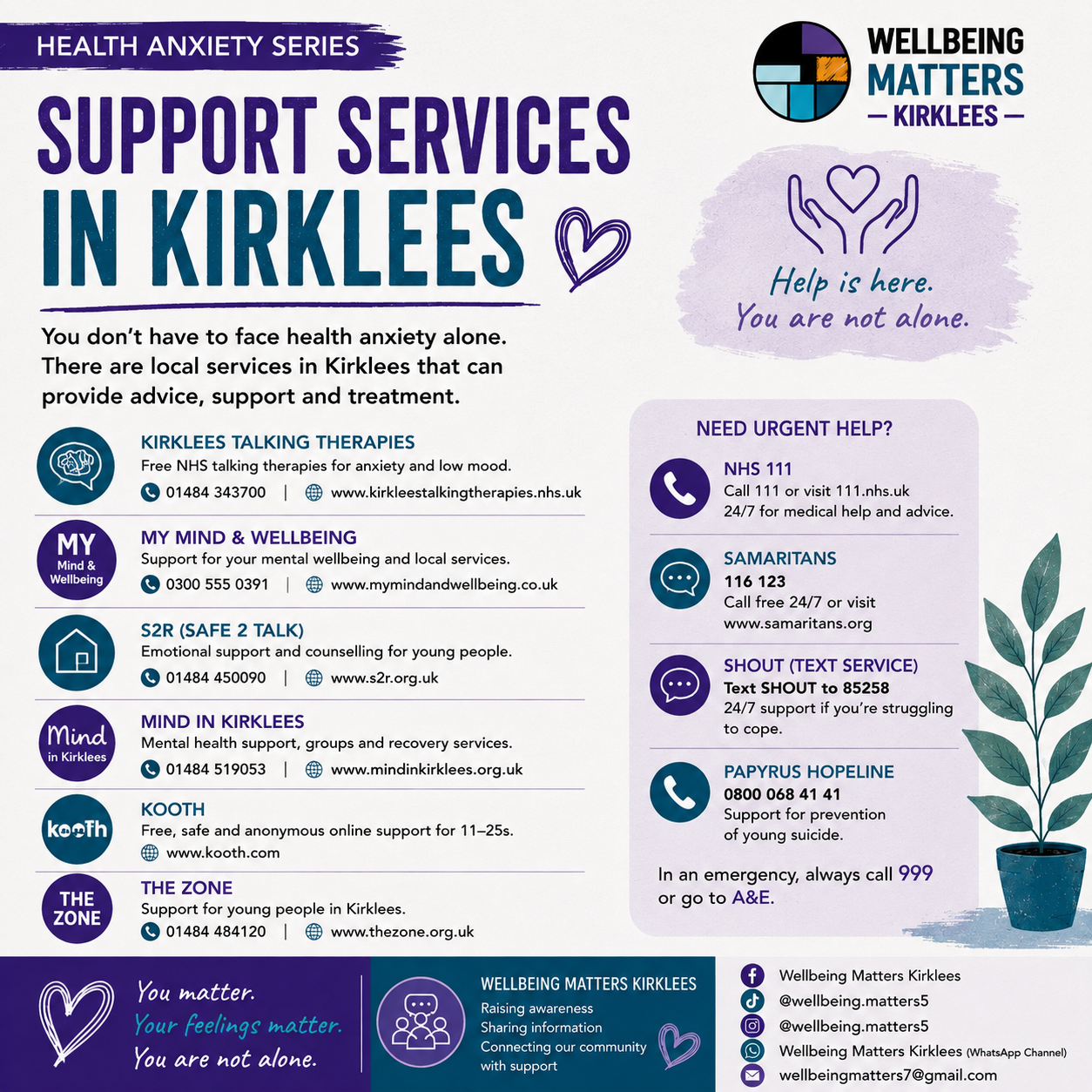 Wellbeing Matters Kirklees Health anxiety series, image 5: Support services in Kirklees