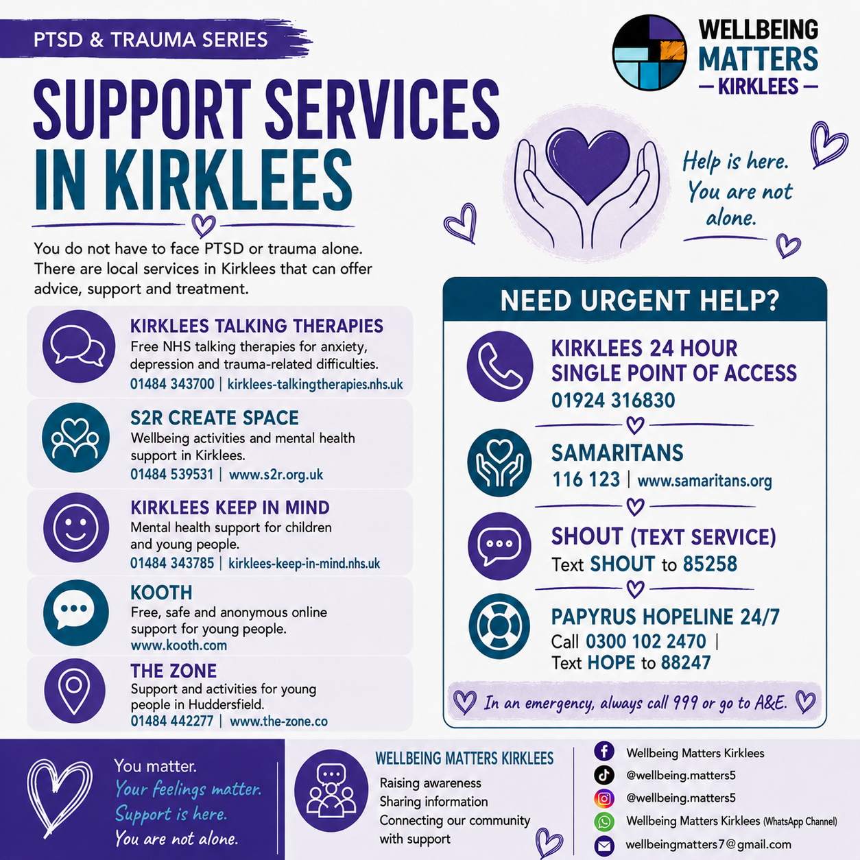 Wellbeing Matters Kirklees PTSD & trauma series, image 5: Support services in Kirklees