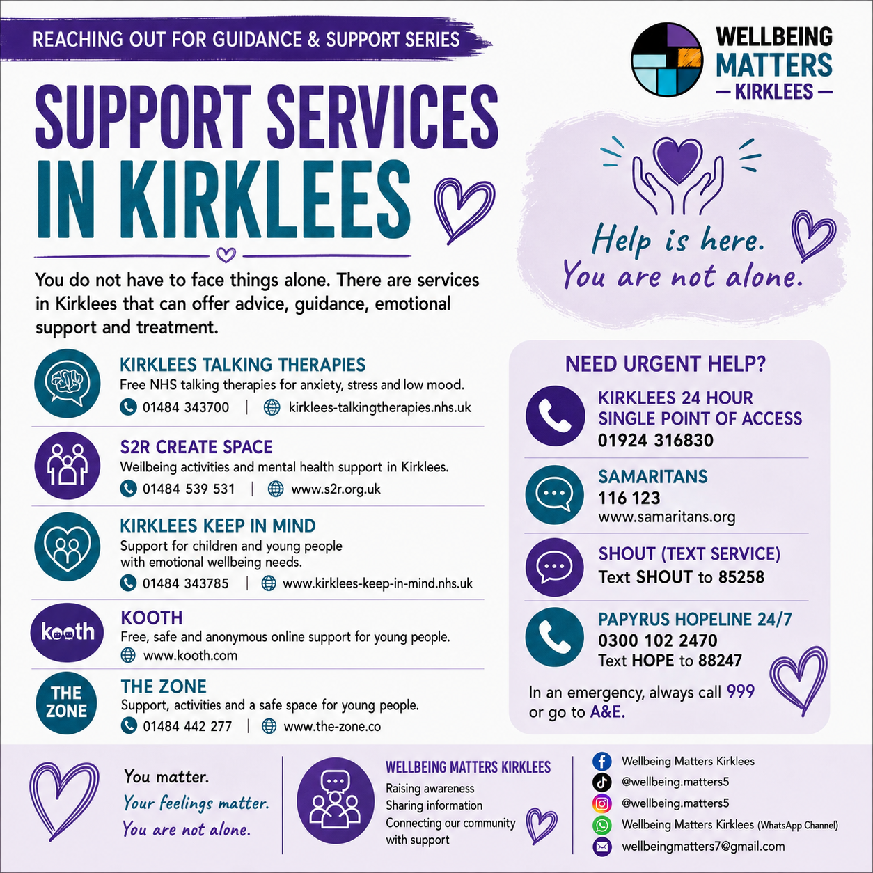 Wellbeing Matters Kirklees Reaching out for guidance & support series, image 5: Support services in Kirklees