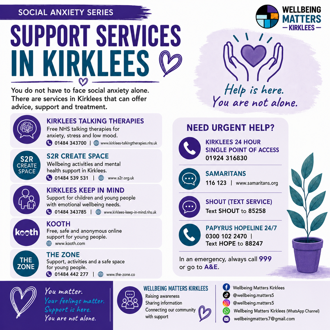 Wellbeing Matters Kirklees Social anxiety series, image 5: Support services in Kirklees