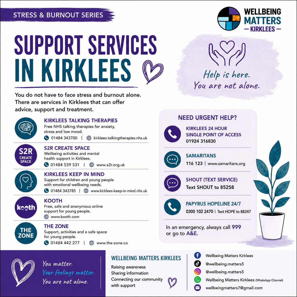 Wellbeing Matters Kirklees Stress & burnout series, image 5: Support services in Kirklees